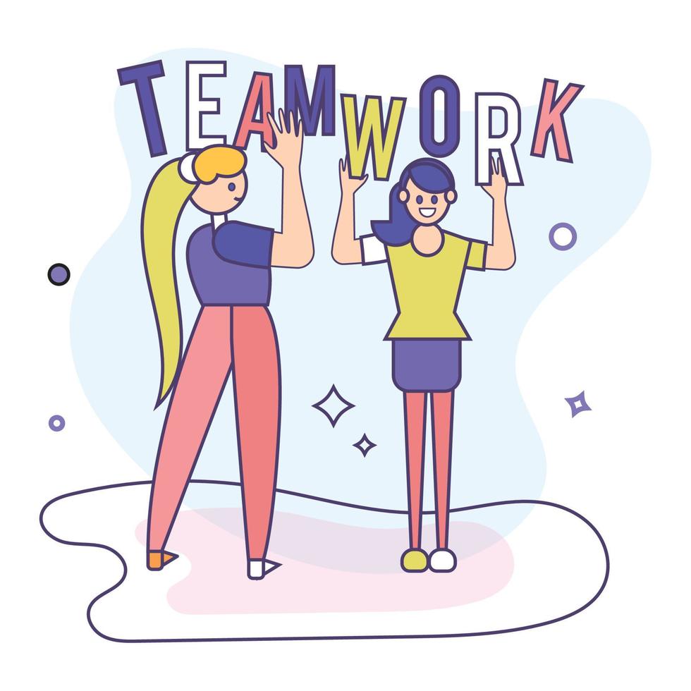 paar meisjes met een tekst teamwork concept vector