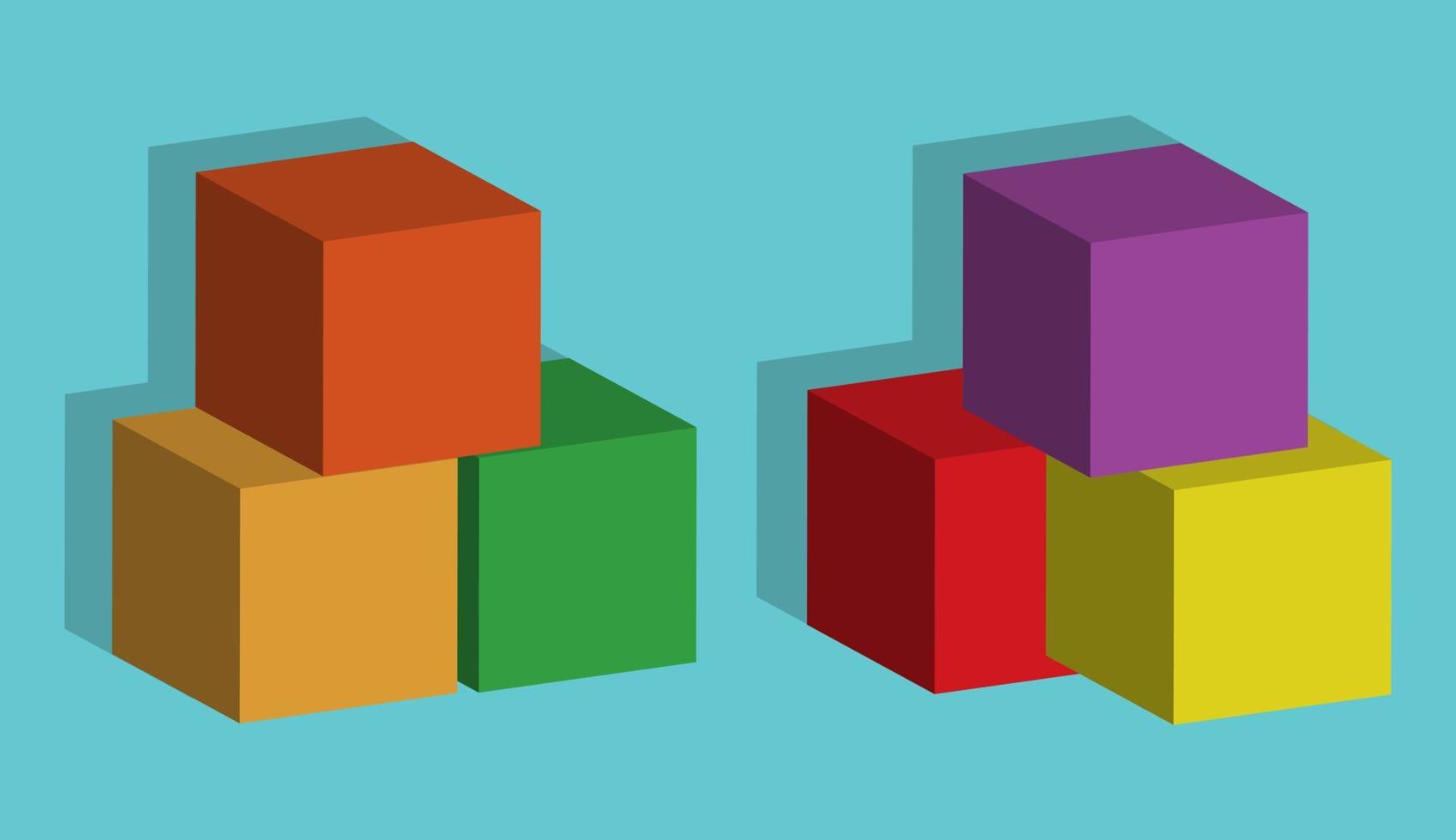 stapel 3D-vierkanten met verschillende kleuren geïsoleerd op blauwe achtergrond. vector illustratie