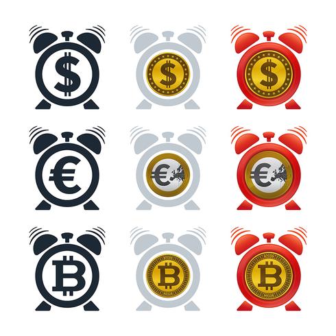 Wekker pictogrammen met valuta&#39;s vector