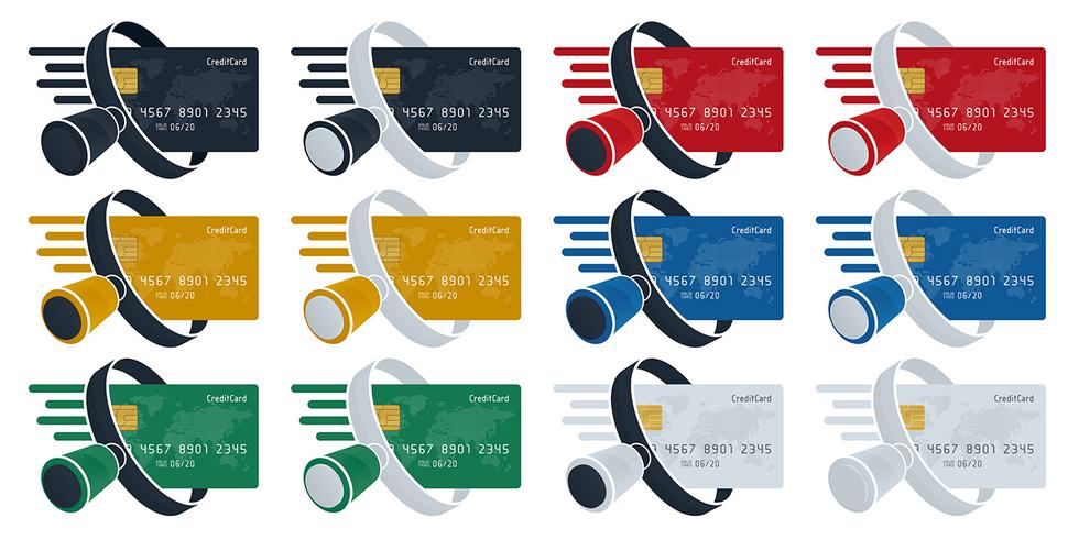 Vergrootglas en creditcardpictogrammen vector