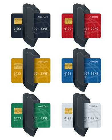 Schildpictogrammen met bol gevormde creditcards vector