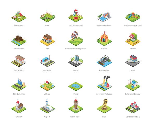 Speeltuin en andere bezienswaardigheden pictogrammen vector