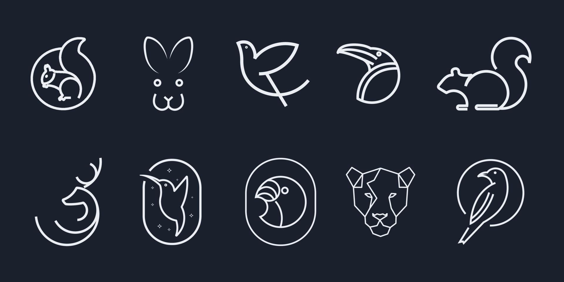 set van minimalistisch dierenlijnlogo en -pictogram vector