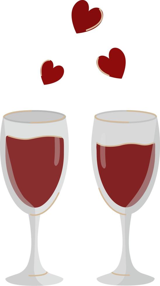 glazen rode wijn. decoratieve elementen van een huwelijksfeest. Valentijnsdag, 8 maart. Eenvoudige contourvector, website of mobiele applicatie, reclame, ansichtkaarten, afdrukken. vector