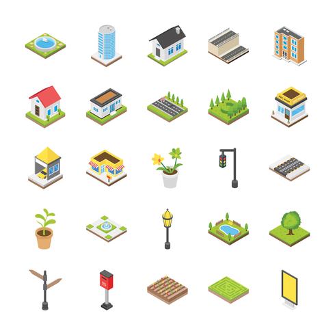 Cityscape isometrische Icon Set vector