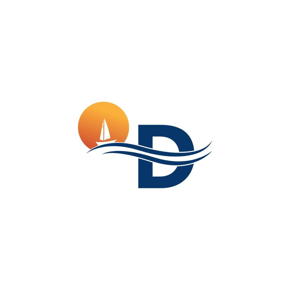 letter d-logo met pictogramsjabloon voor oceaanlandschap vector