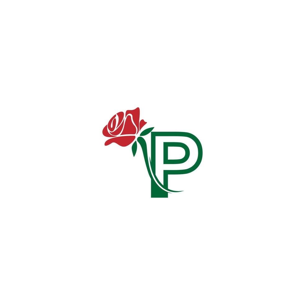 letter p met roos pictogram logo vector sjabloon