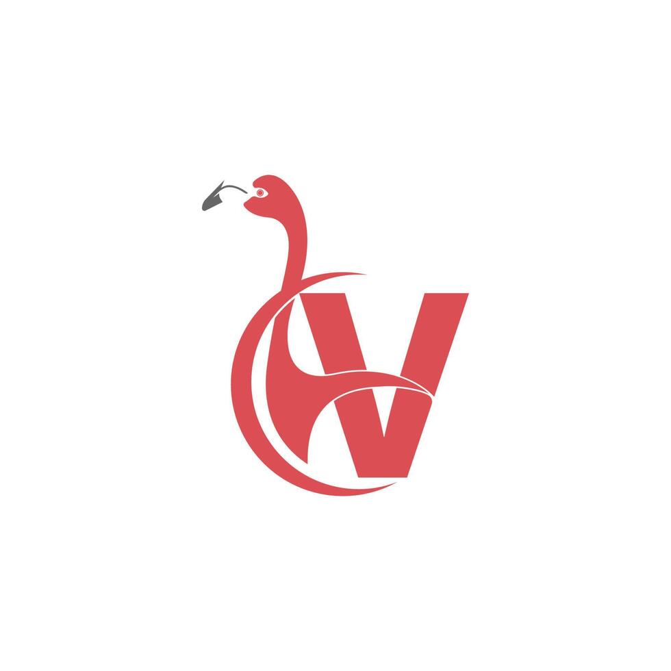 letter v met flamingo vogel pictogram logo vector