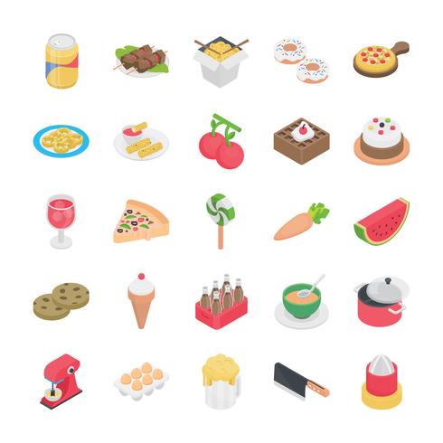 Verschillende voedsel objecten pictogrammen vector