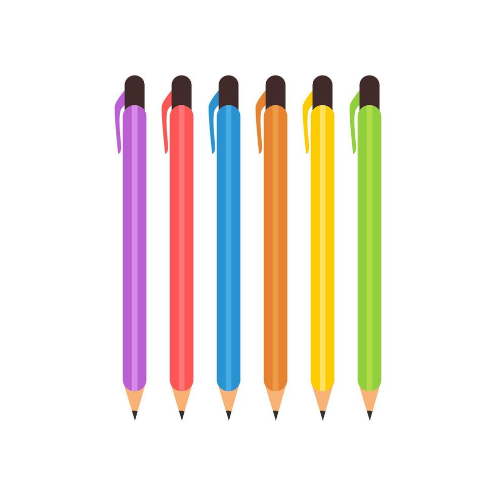 set van kleurrijke potlood vectorillustratie. onderwijs schoolmateriaal collectie, terug naar school thema. vector