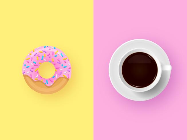 Kopje Koffie Met Donut Pop Achtergrond vector