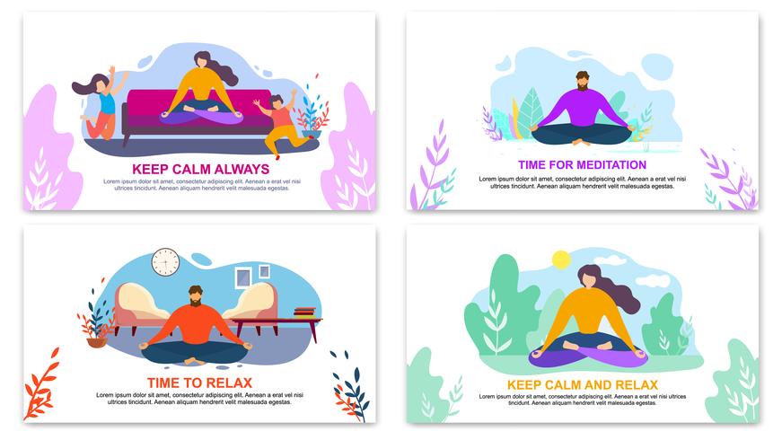 Blijf kalm altijd tijd voor meditatie Relax Banner vector