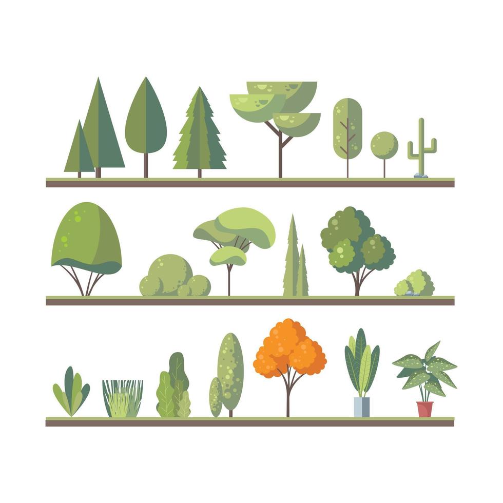 collectie platte plantenbomen vector