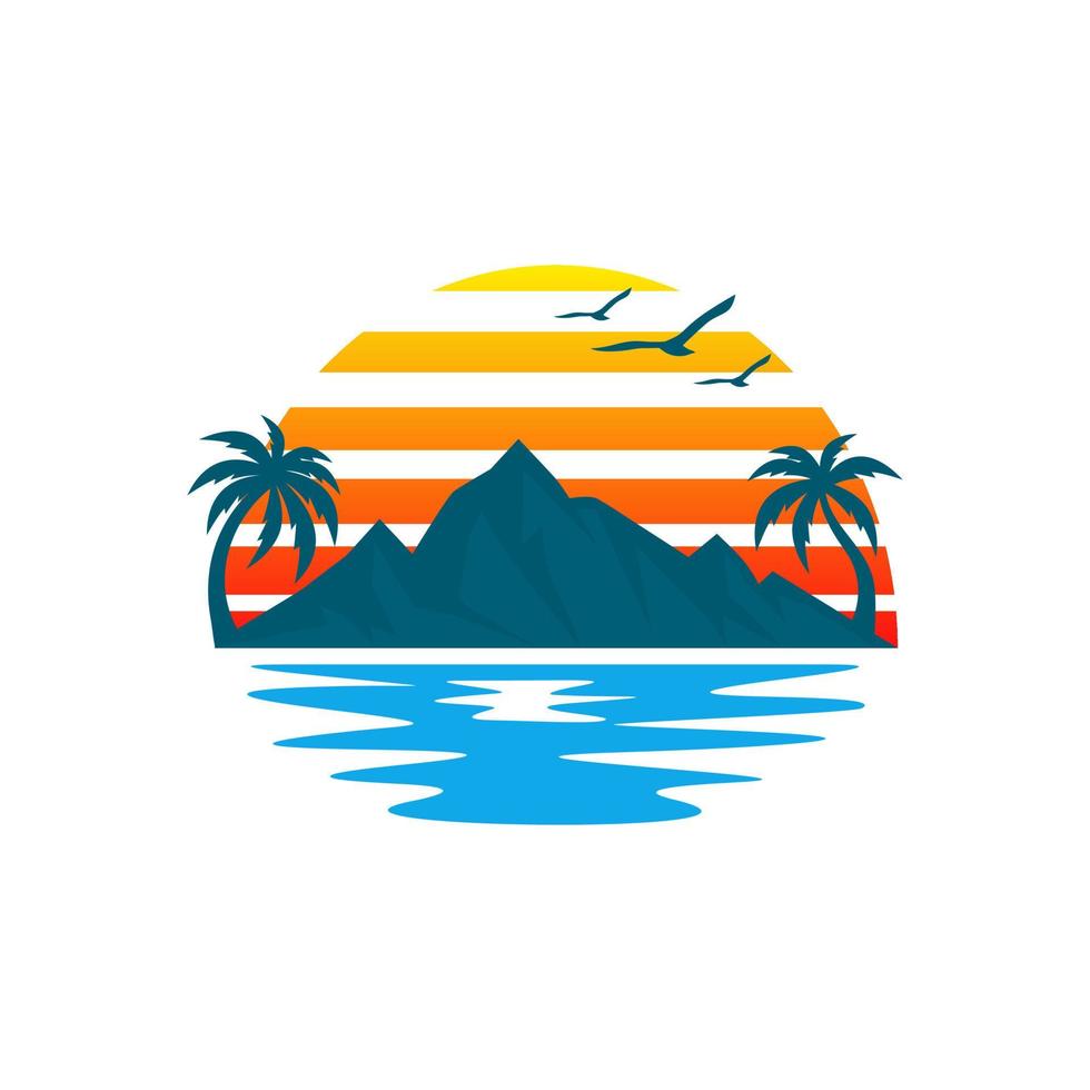 strand eiland landschap logo. strand logo ontwerp vector. strand logo buiten zomer reizen zon voorraad vector