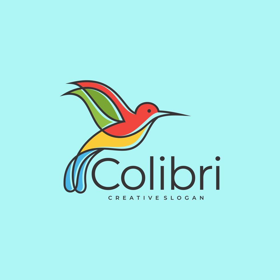 abstracte kleurrijke kolibrie colibri vogel logo lijn overzicht monoline vector pictogram illustratie