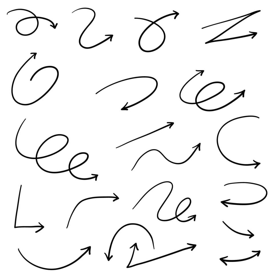 verzameling van handgetekende pijlen vector met doodle stijl geïsoleerd op een witte achtergrond