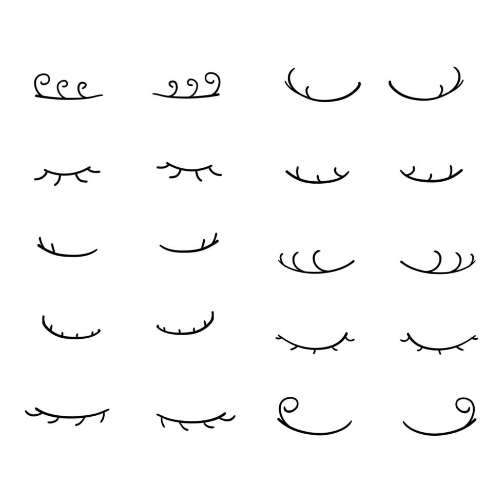 doodle eyelashes.closed eyes.with doodle handgetekende stijl vector