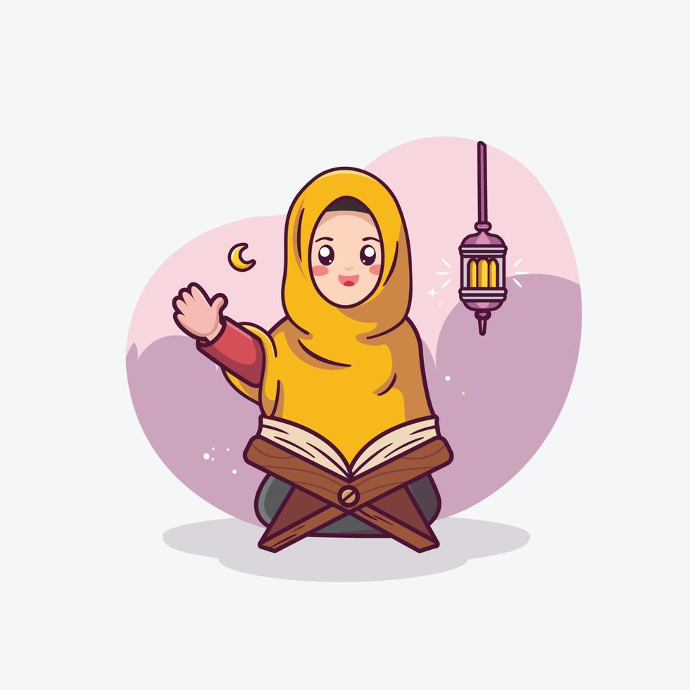 moslimvrouwen in hijab die de koran lezen vector