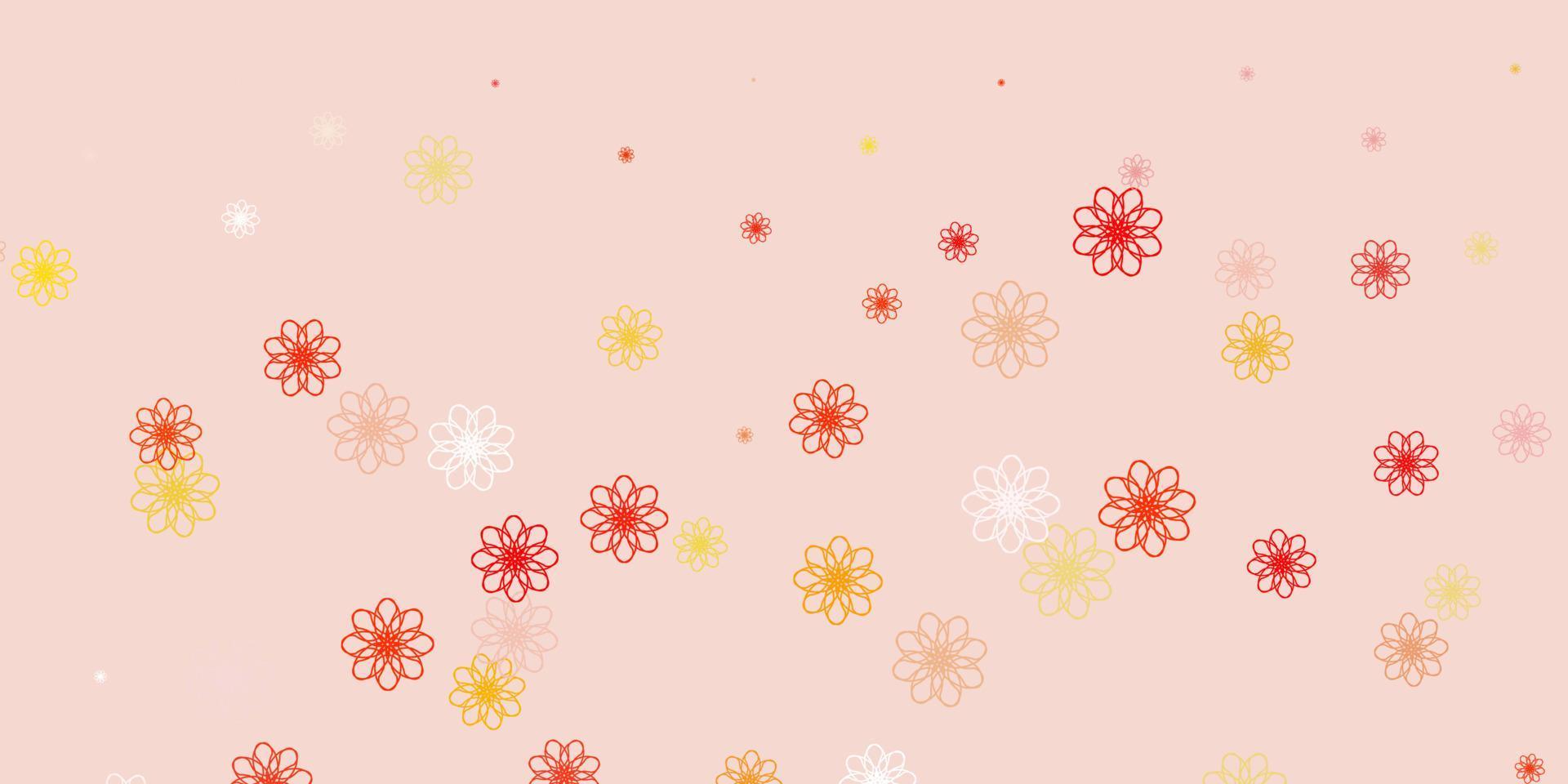 lichtoranje vector doodle sjabloon met bloemen.