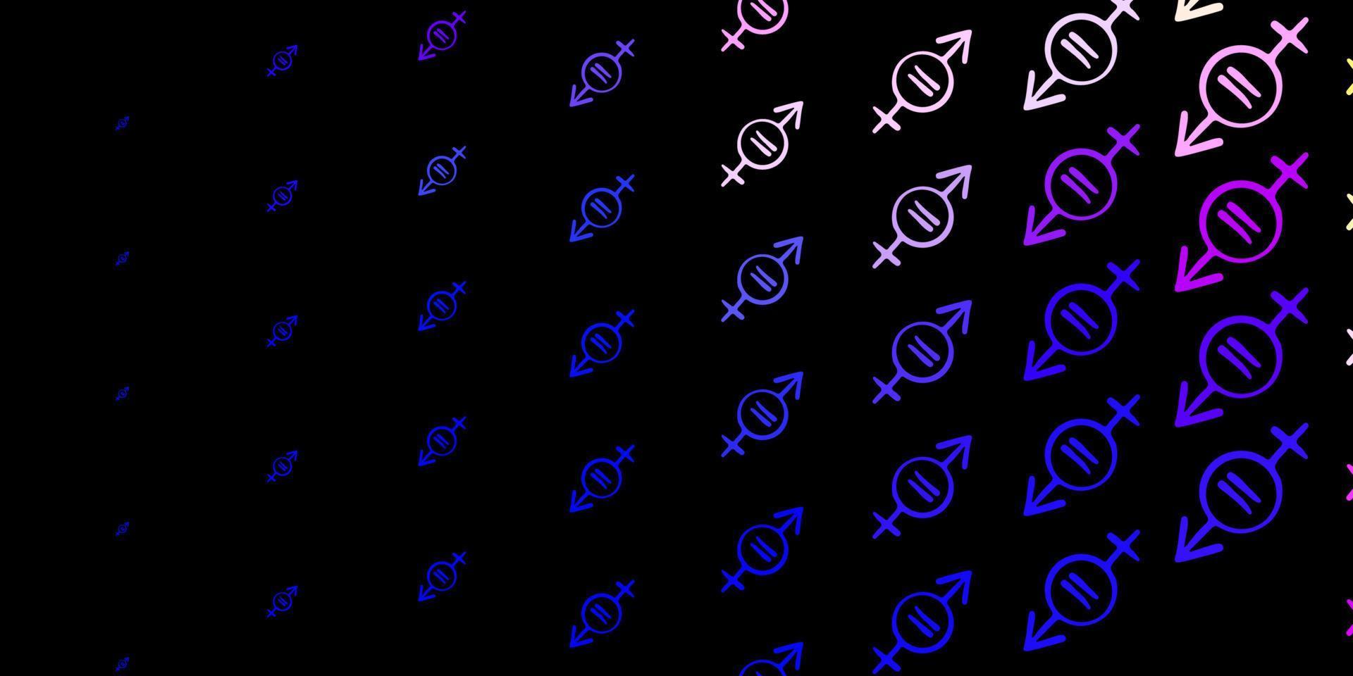 donker roze, blauw vector patroon met feminisme elementen.