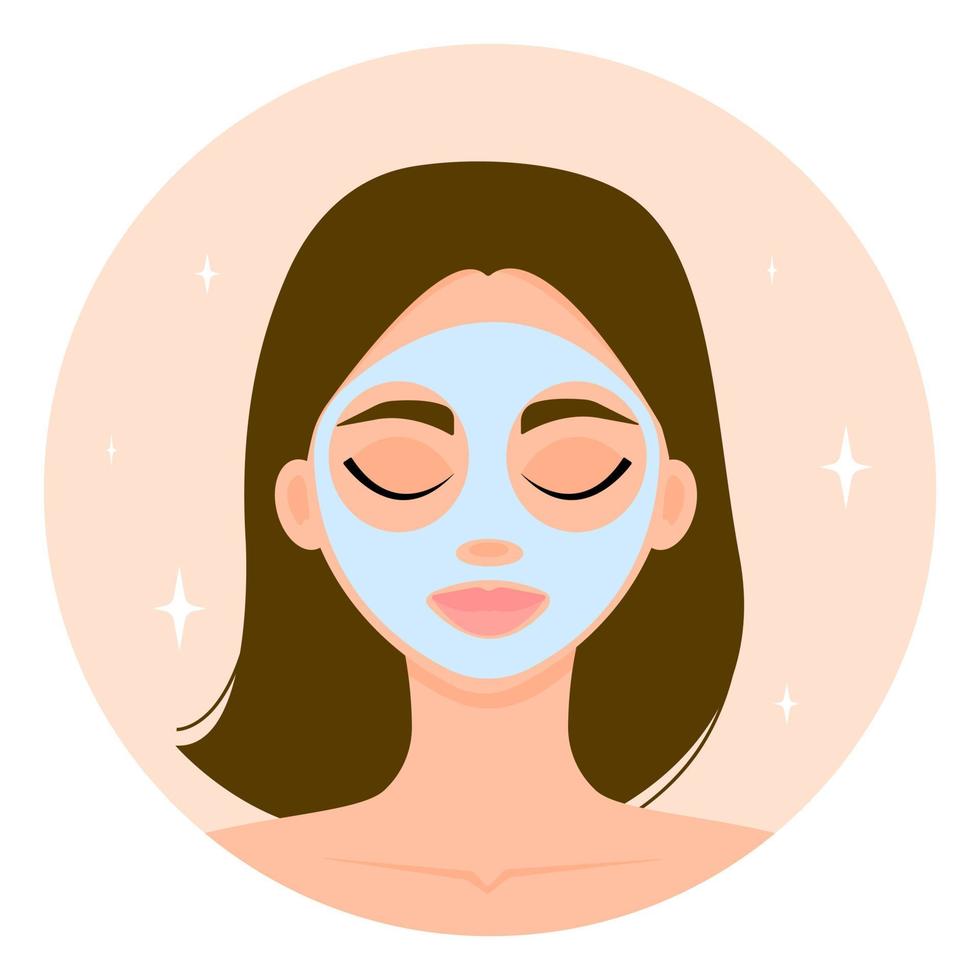 meisje met een cosmetisch masker op haar gezicht. gezichtsreiniging en verzorging. spa. vectorillustratie. vector