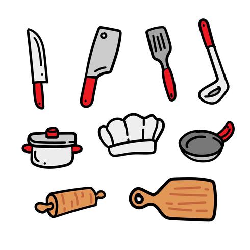 Handgetekende keuken doodle set vector