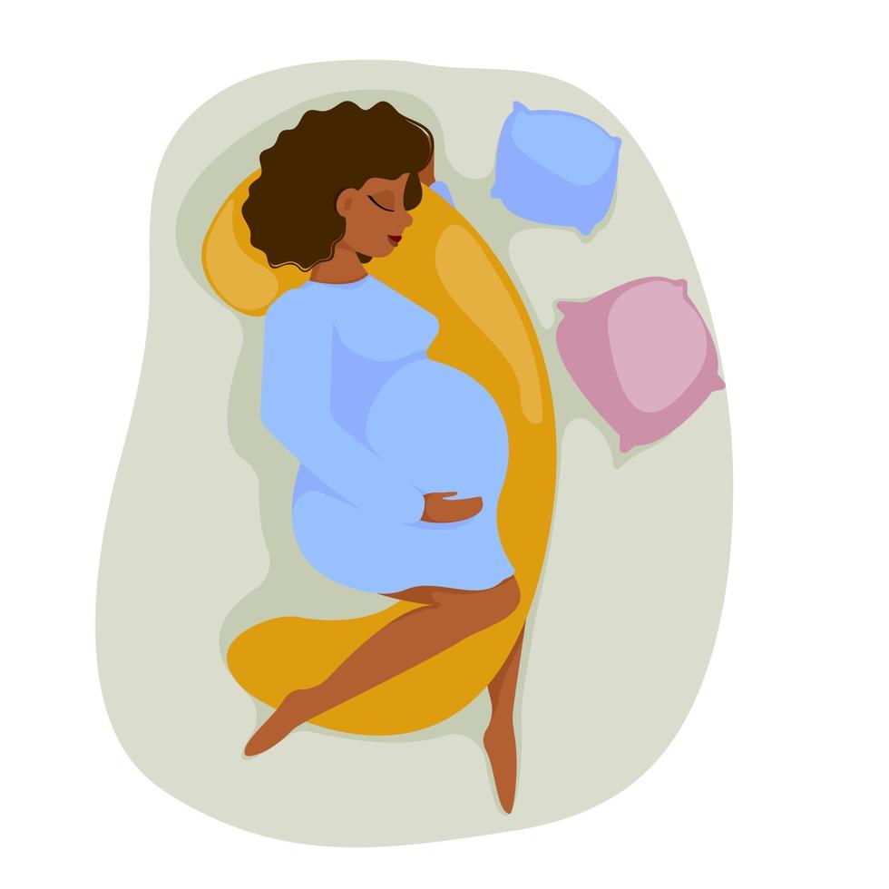 zwangere vrouw met dikke buik slapen op zwangerschapskussen. toekomstige moeder gezond slaapconcept. plat ontwerp. vectorillustratie. vector