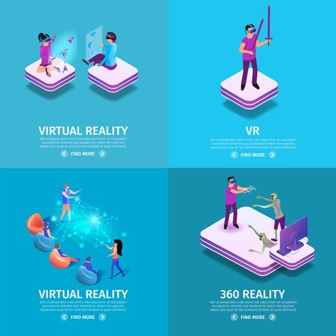 360 virtuele realiteit vierkante banners set vector