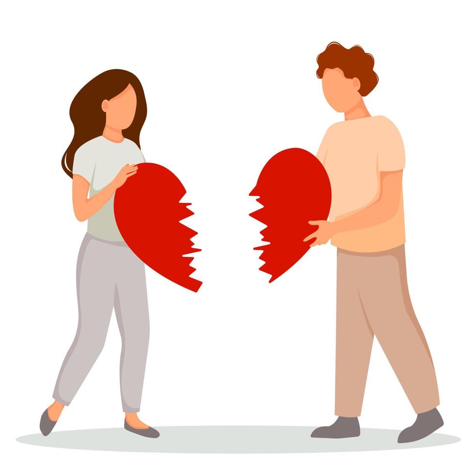 relatie concept. vrouw en man herstellen gebroken hart. vectorillustratie in vlakke stijl. vector