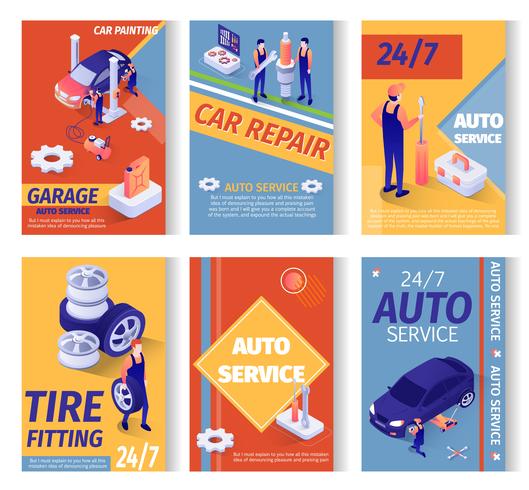 Set van sociale advertenties voor autoreparatieservice vector