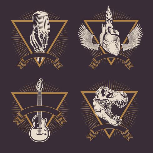Vintage rock emblemen tekeningen vector