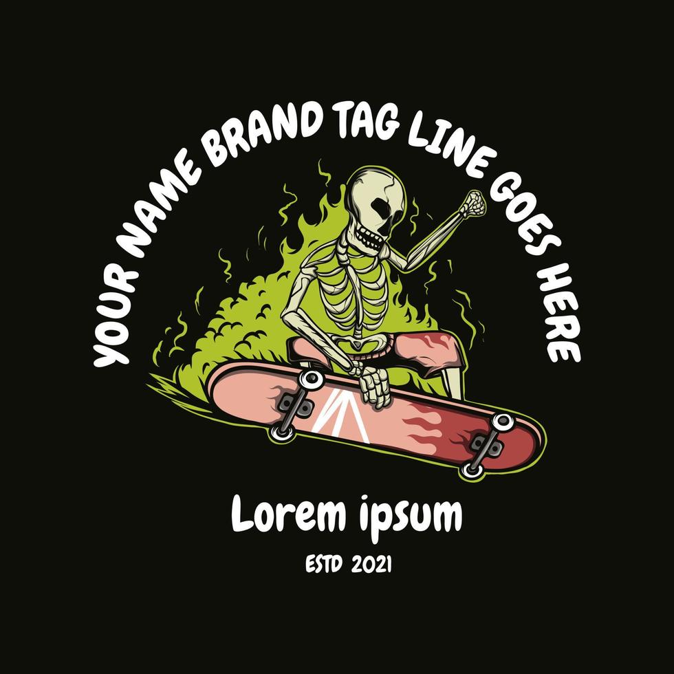 schedel skateboarden met groene rookillustratie voor t-shirtontwerp vector