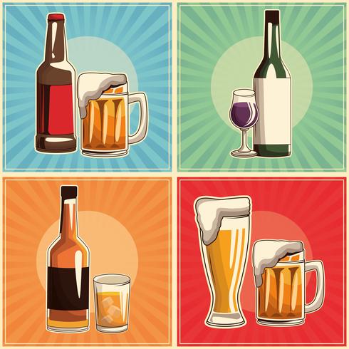 vintage drankjes set vector