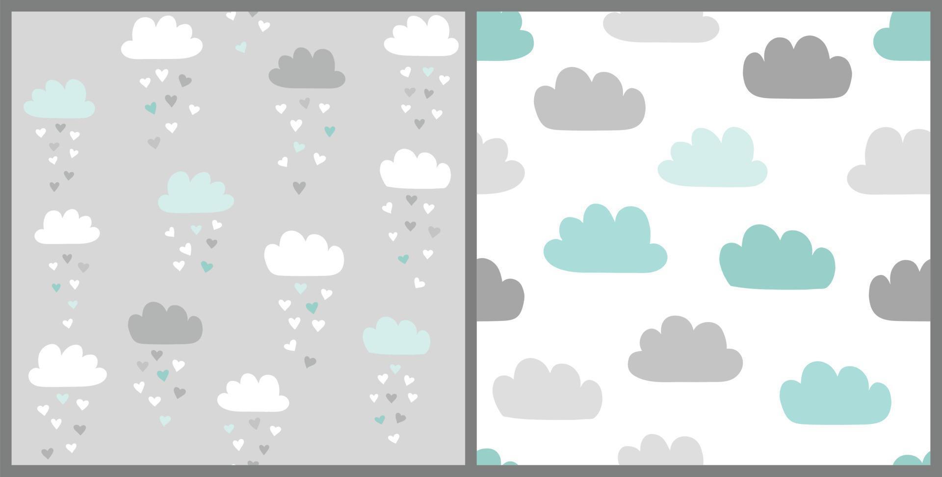 wolken vector patroon in Scandinavische stijl. leuke naadloze achtergrond voor Valentijnsdag met wolken en hartregen. illustratie voor baby's, kinderen.