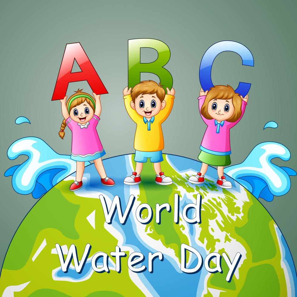 Wereldwaterdagontwerp met kinderen die de abc-letter vasthouden vector