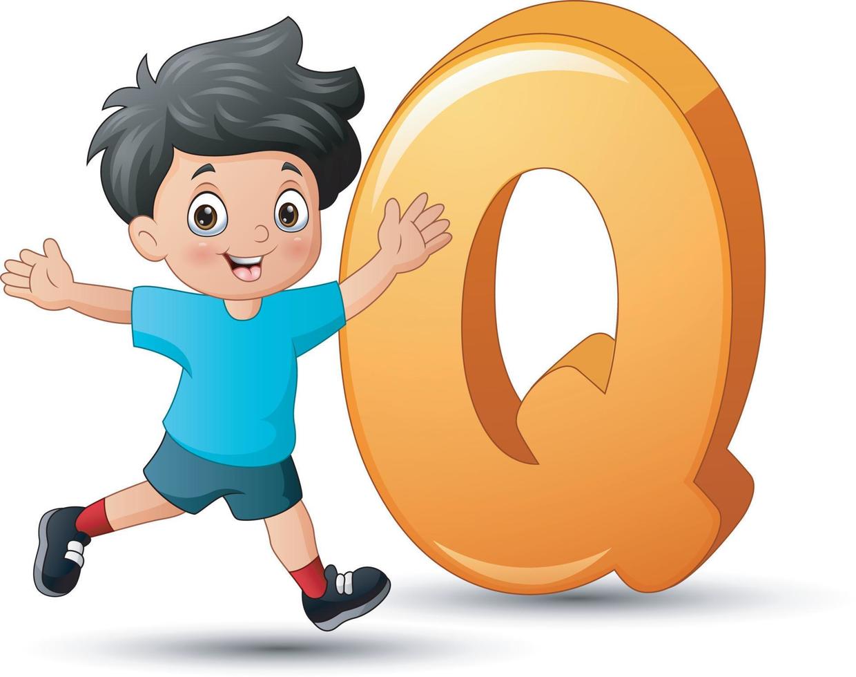 illustratie van alfabet q met een vrolijke jongen vector