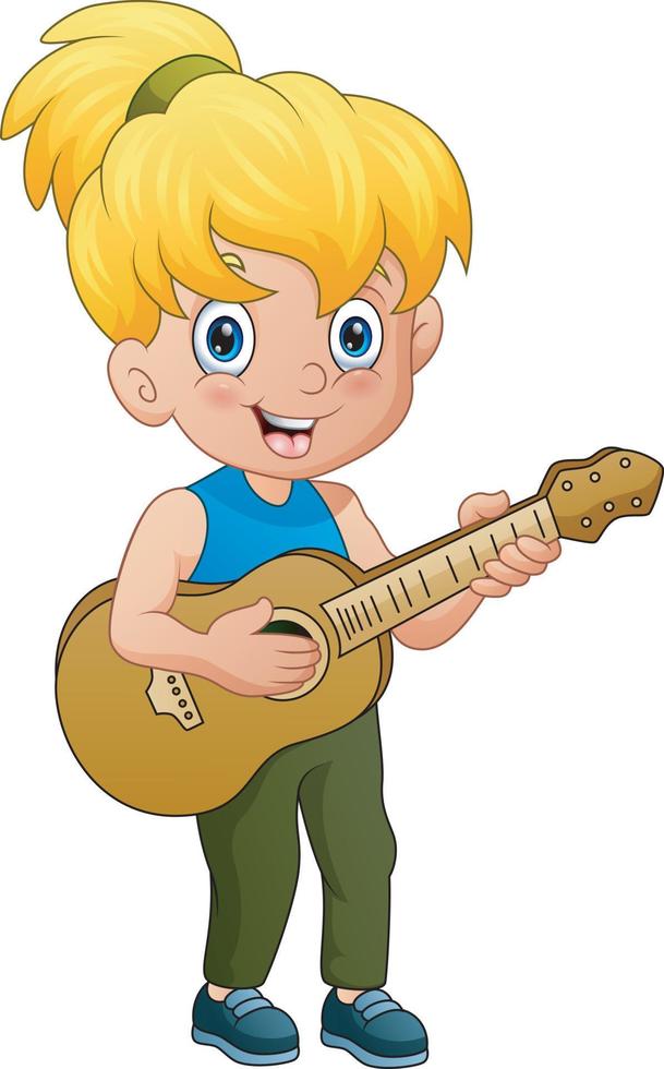 blond meisje gitaar spelen geïsoleerd op witte achtergrond vector