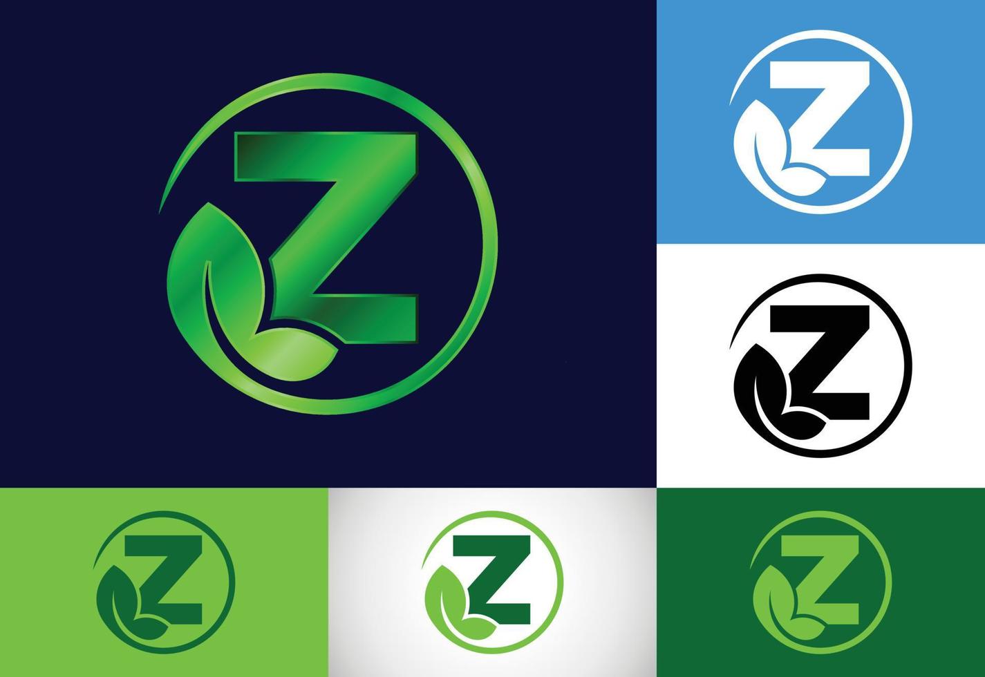 eerste z-monogramalfabet met blad. milieuvriendelijk logo-concept. lettertype embleem. modern vectorlogo voor ecologische bedrijfs- en bedrijfsidentiteit vector