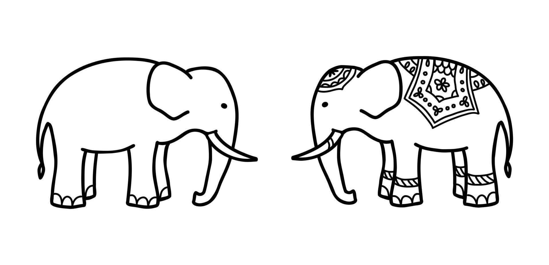Aziatische olifant hand getekende geïsoleerde illustratie. zijaanzicht van Indiase etnische olifant vector