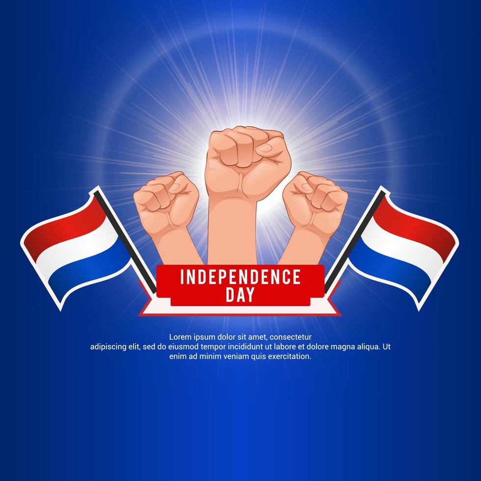 nederlandse onafhankelijkheidsdag met hand en vlagillustratie. glanzende nederland onafhankelijkheidsdag achtergrond. Holland Onafhankelijkheidsdag Vectorbeelden vector
