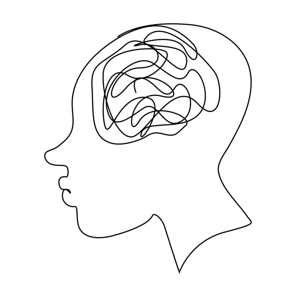 doorlopende lijntekening van mensen die verward zijn over hun geestelijke gezondheid, concepten, problemen, mislukkingen en verdriet. vector