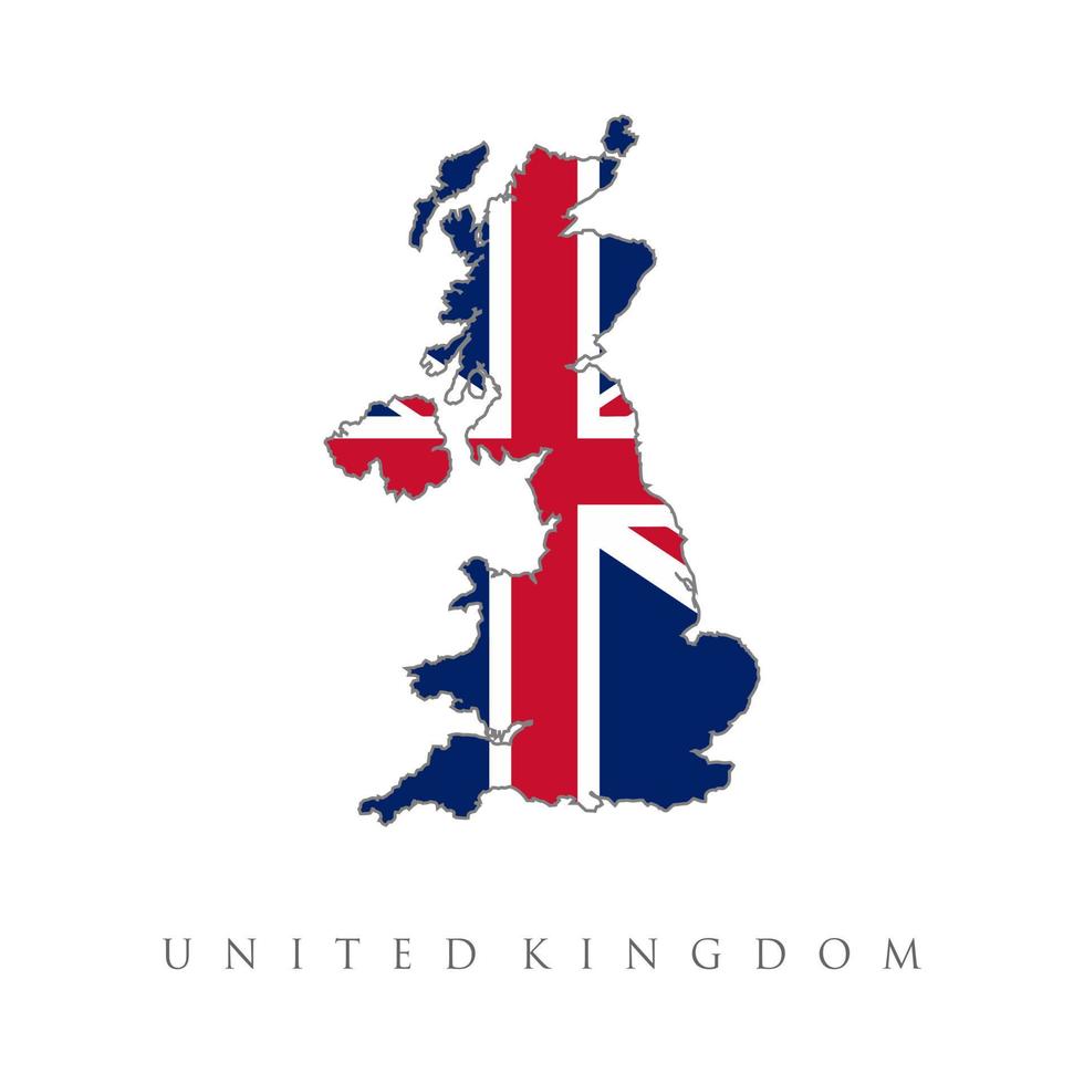 kaart van het verenigd koninkrijk. kaart en vlag van het verenigd koninkrijk. kaart van het verenigd koninkrijk van groot-brittannië en ierland. nationale Britse vlag met kruis rode, witte, blauwe kleuren. witte achtergrond. vector