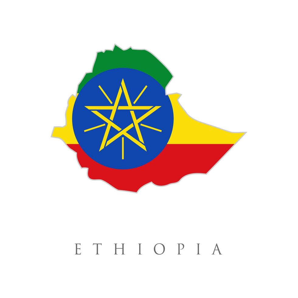 vector geïsoleerd vereenvoudigd illustratiepictogram met silhouet van de kaart van Ethiopië. nationale vlag. witte achtergrond. Ethiopische vlag landkaart vormige illustratie