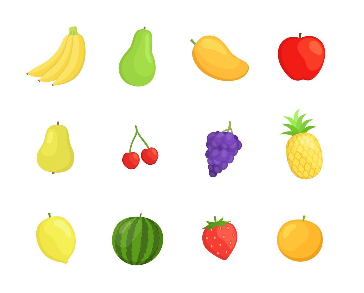 fruit pictogrammenset in vlakke stijl ontwerp vector