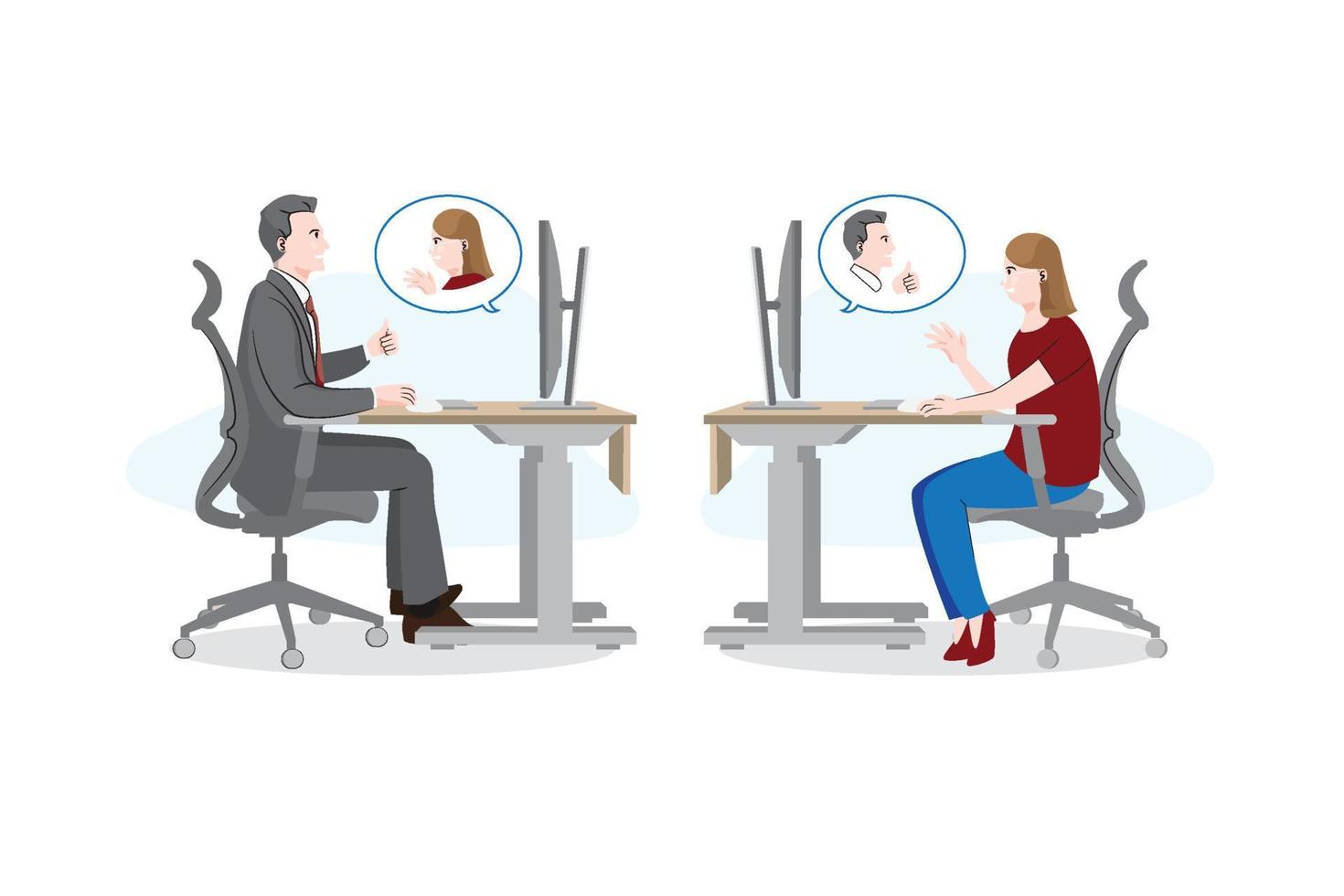 2 van collega's communicatie online videoconferentie platte vectorillustratie op witte achtergrond vector