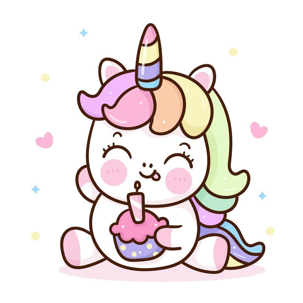 schattige eenhoorn verjaardag cupcake pony cartoon kawaii illustratie vector