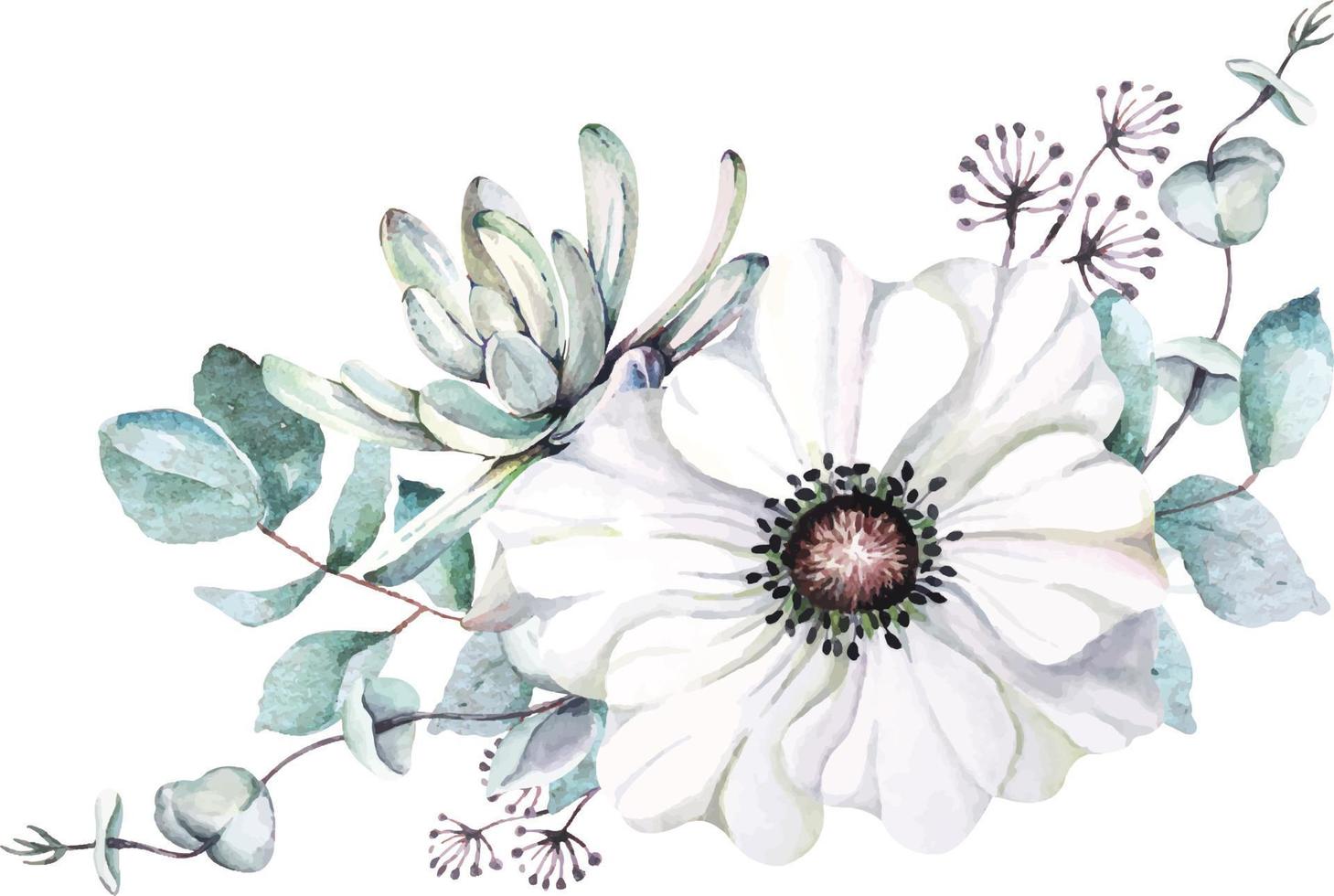 boeket anemoon bloemen geschilderd met waterverf 2 vector