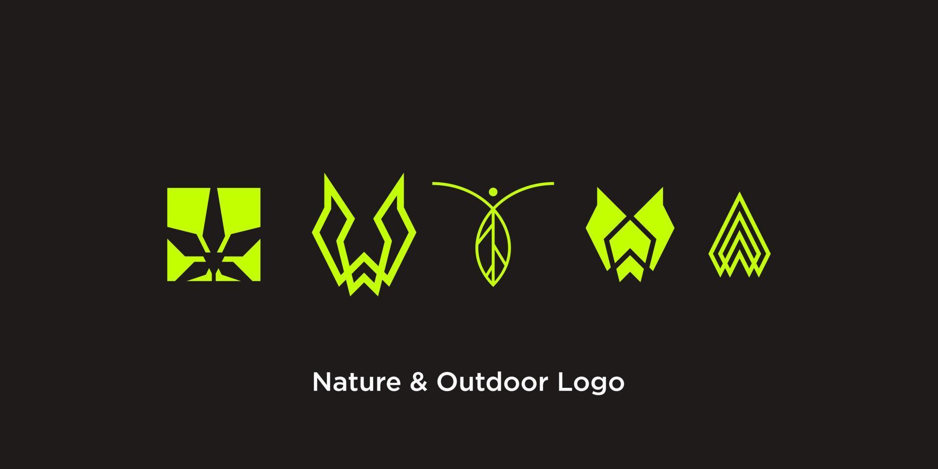 vier outdoor-logo-ontwerpen op een donkere achtergrond. vector