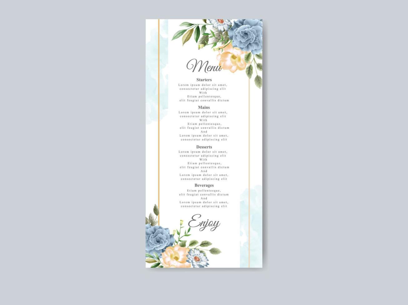 mooie blauwe bloemen bruiloft uitnodiging kaartsjabloon vector