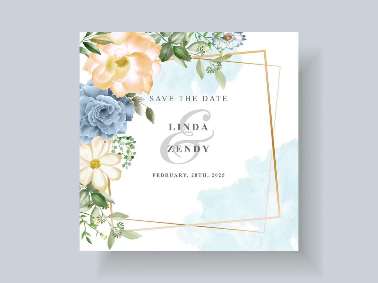mooie blauwe bloemen bruiloft uitnodiging kaartsjabloon vector
